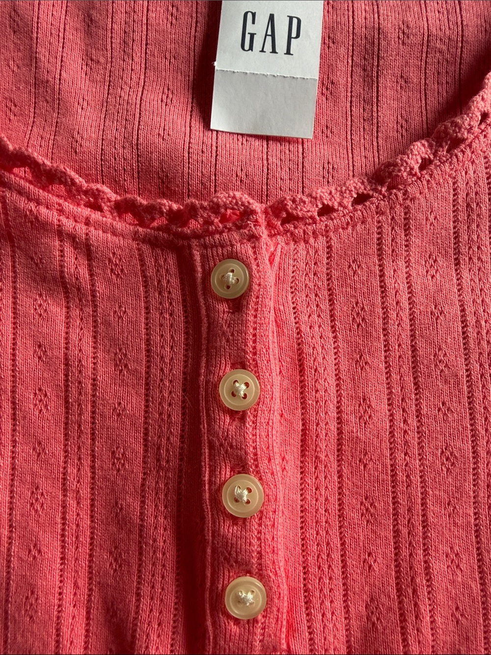 🆕 GAP Pointelle Scoopneck Tank Top Lace-Trim NWT Size L Neon blazing pink - Picture 7 of 10